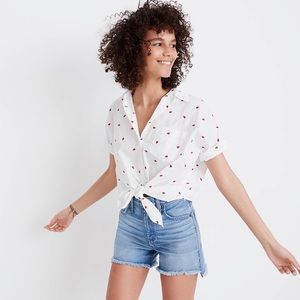 Madewell Strawberry Embroidered Button Up